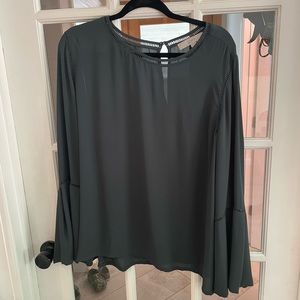 LOFT Dark Green Bell Sleeve Blouse